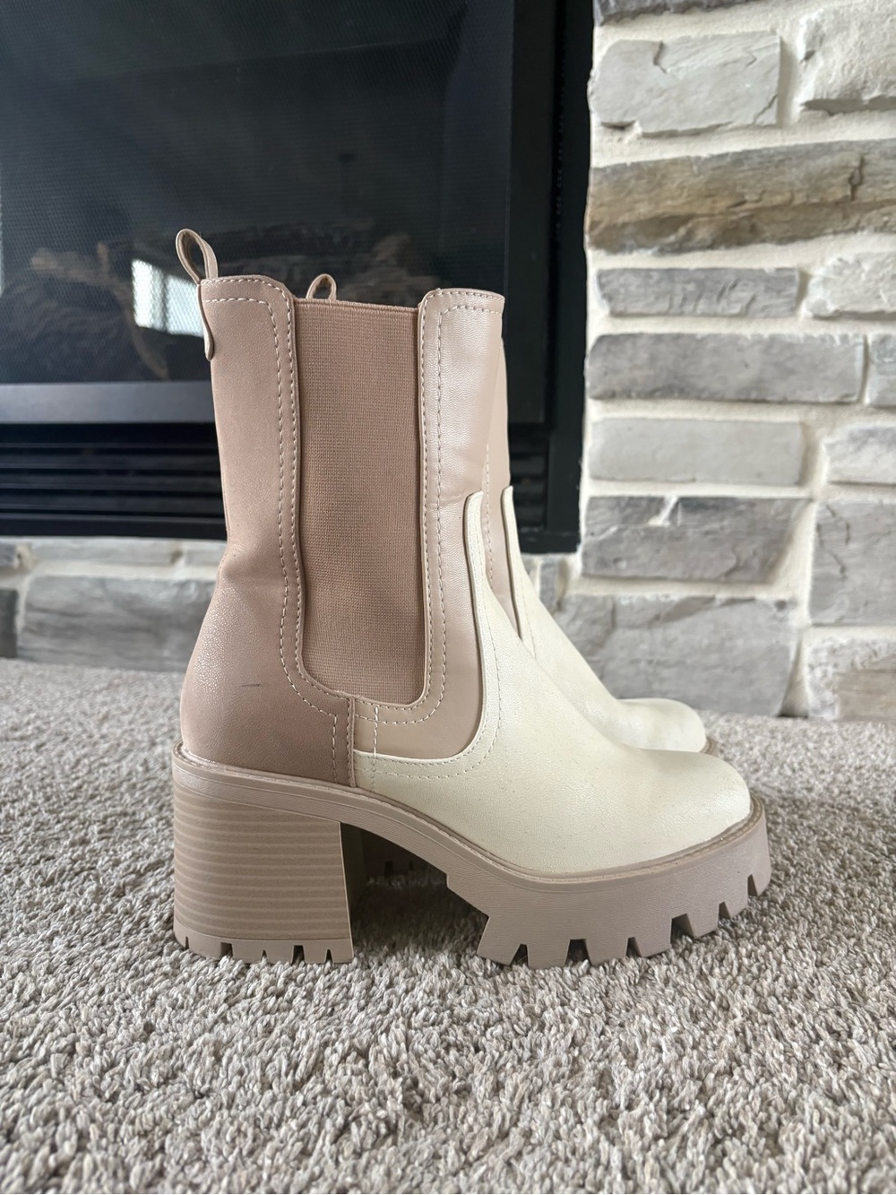 MIA Two-Tone Chunky Chelsea Boot in Cream and Light Pink